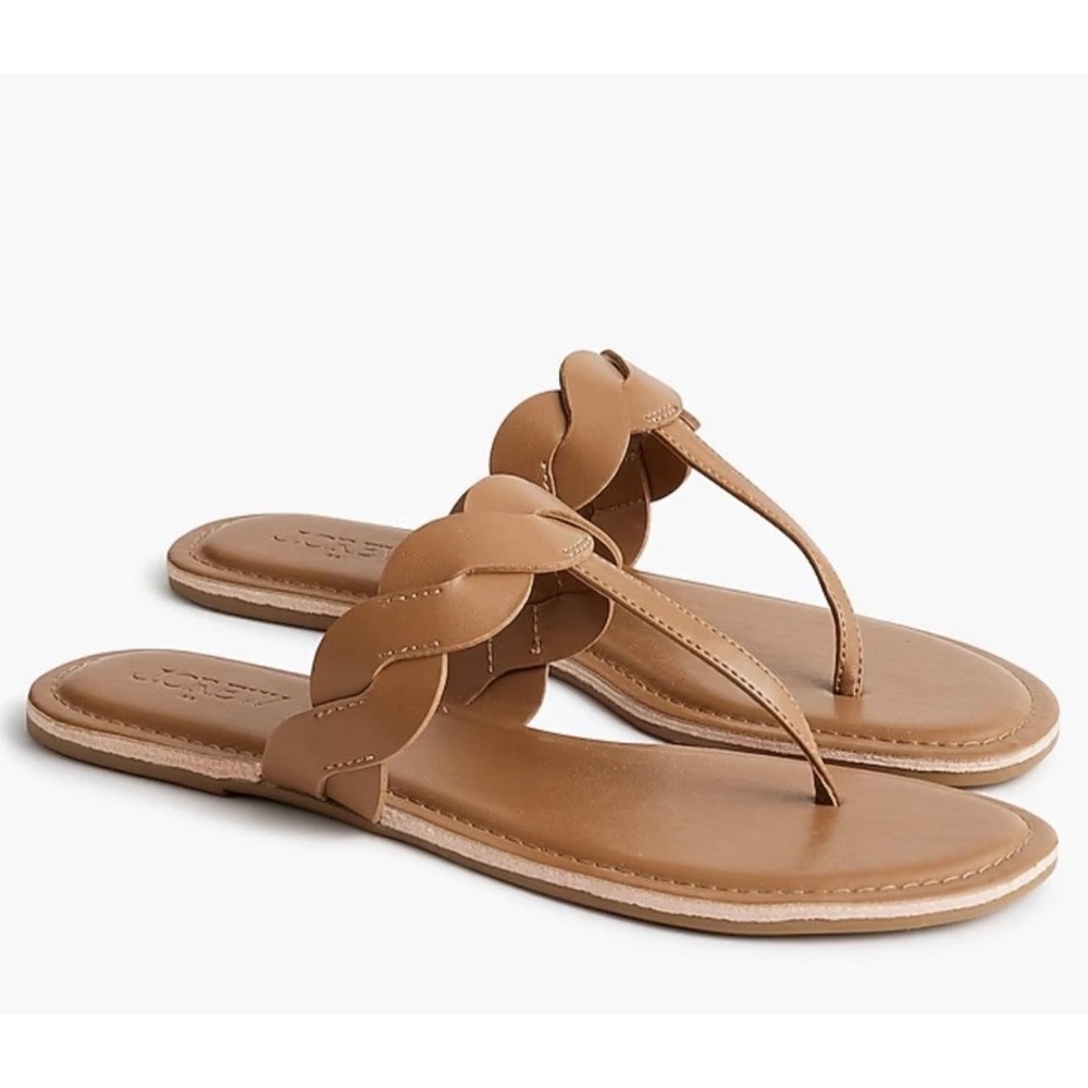 J Crew Sandals Womens 8 / 39 Cedar Wood Brown Braided Thong Flip Flops Flat Cute - Picture 1 of 12